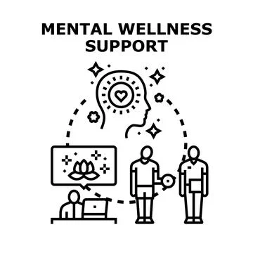 Mental wellness support program helping people achieve healthy mind Illustration