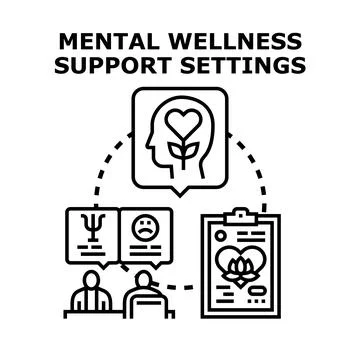 Mental wellness support settings providing psychological help Stock Illustration