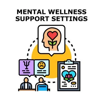Mental wellness support settings providing psychological help Stock Illustration
