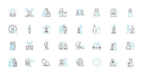 Mental work linear icons set. Concentration, Cognition, Analysis, Intelligence イラスト素材