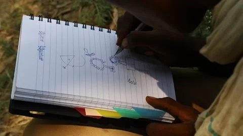A mentally disable children doing drawing on a white paper with pen Stock Footage 135348463