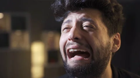 Mentally ill man going crazy at home, crying. Video stock 222482372