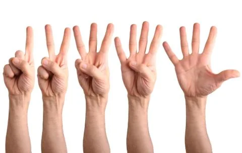 Mention of hands to numbers one two three to four Stock Photos