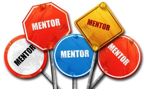 Mentor, 3D rendering, rough street sign collection Illustrazione stock