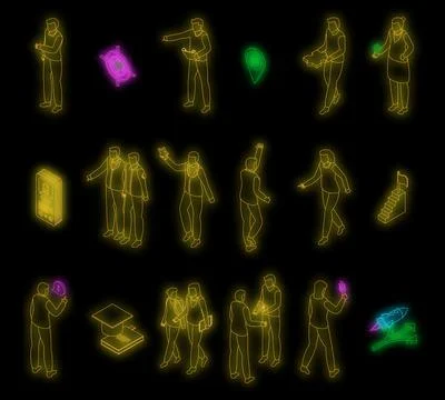 Mentor icons set vector neon Stock Illustration