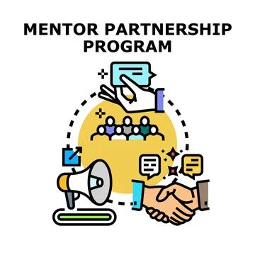 Mentor partnership program connecting people through communication Stock Illustration