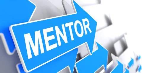 Mentor - Text on Blue Pointer. 3D 스톡 일러스트