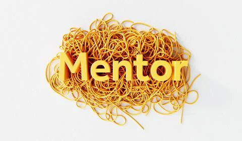 Mentor word on a tangled pile of string. mental health and personal development イラスト素材