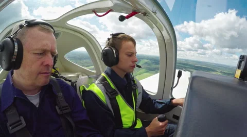 Mentored Practice of Young Student Pilot Stock Footage