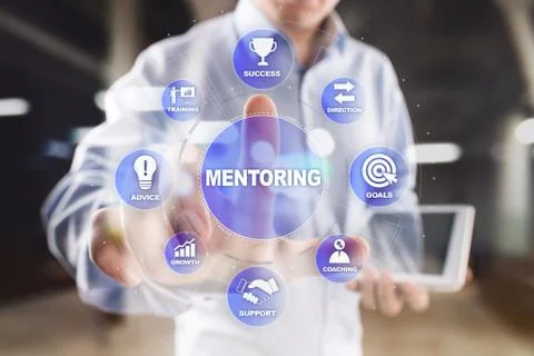Mentoring and Coaching concept illustration on virtual screen. Stock Photos