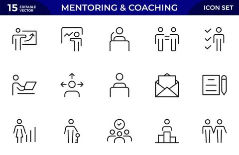 Mentoring and Coaching Icon set. Vector-Based Icons for Mentorship, Leaders.. Stock Illustration