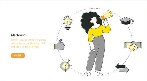 Mentoring, coaching, personal skills development. flat vector landing page Stock Illustration