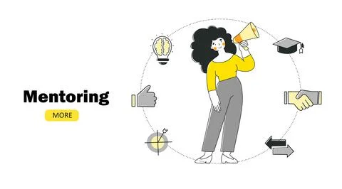 Mentoring, coaching, personal skills development. flat vector landing page Stock Illustration