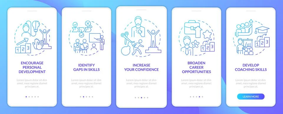Mentoring relationship advantages blue gradient onboarding mobile app screen 스톡 일러스트
