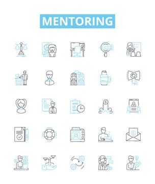 Mentoring vector line icons set. Counseling, advising, tutoring, guiding Stock Illustration