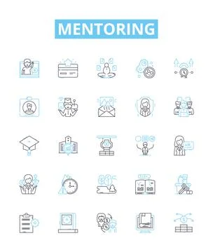 Mentoring vector line icons set. Counseling, advising, tutoring, guiding Stock Illustration