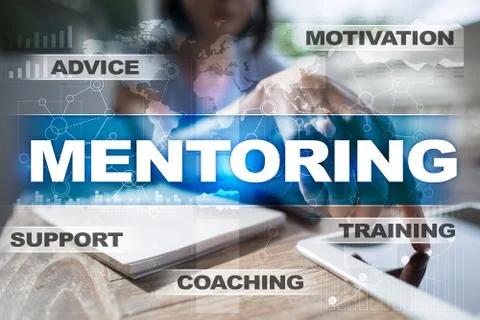 Mentoring on the virtual screen. Education concept. E-Learning. Success. Stock Photos