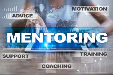 Mentoring on the virtual screen. Education concept. E-Learning. Success. 스톡 사진