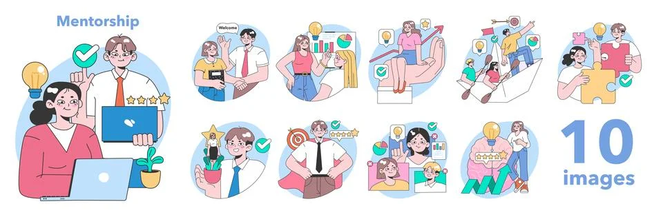 Mentorship set. Flat vector illustration. 库存插图