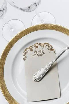 Menu and fork on a plate 写真素材