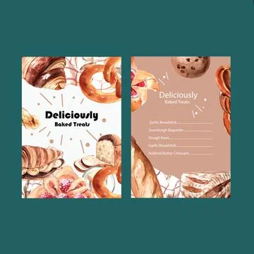 Menu of bakery template design for restaurant and food shop watercolor illust Stock Illustration
