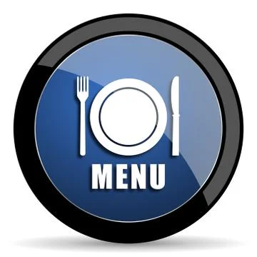 Menu blue circle glossy web icon on white background, round button for intern Stock Illustration