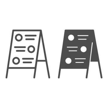 Menu board line and solid icon, Street food concept, Sidewalk restaurant advert Stock-Illustration