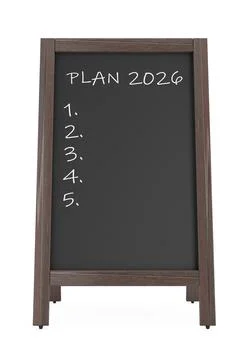 Menu Chalk Board with the Phrase Plan 2026. 3d Rendering Stock Illustration