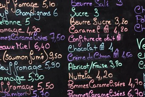 Menu on the chalkboard in Brittany Stock Photos
