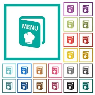 Menu with chef hat flat color icons with quadrant frames 스톡 일러스트