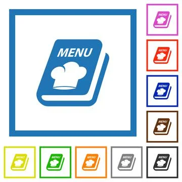 Menu with chef hat flat framed icons Stock Illustration