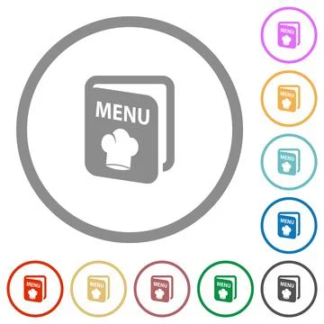 Menu with chef hat flat icons with outlines Stock Illustration