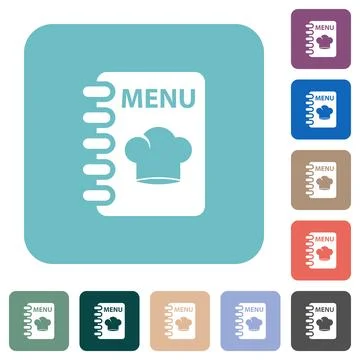 Menu with chef hat rounded square flat icons Stock Illustration