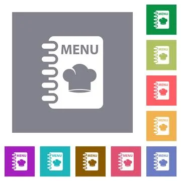 Menu with chef hat square flat icons Stock Illustration