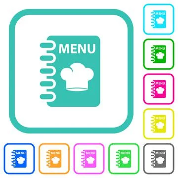 Menu with chef hat vivid colored flat icons Stock Illustration