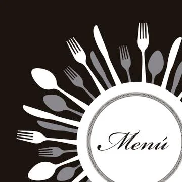 Menu with cutlery over black background. vector illustration Illustrazione stock