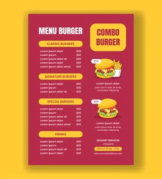 Menu Design Burger Time Flat Cartoon Hand Drawn Illustration Background Stock Illustration
