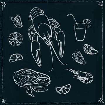 Menu design with seafood on blackboard Stock Illustration