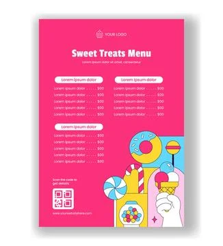 Menu Design Sweet Shop Flat Cartoon Hand Drawn Background Illustration Ilustración de archivo
