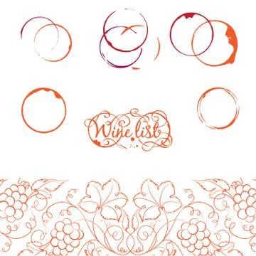 Menu design wine list with grape line. Stock Illustration