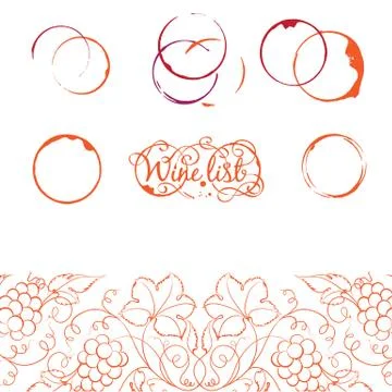 Menu design wine list with grape line. Stock Illustration