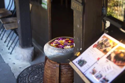 A menu display in front of a restaurant Stock Photos