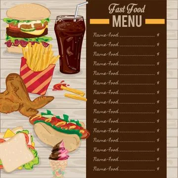 Menu fast food template design graphic set Stock Illustration