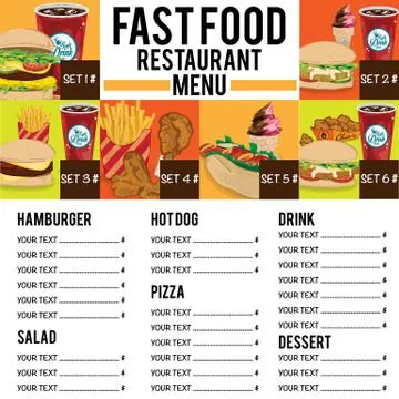 Menu fast food template design graphic set Stock Illustration