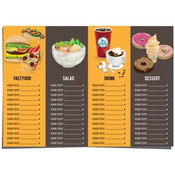 Menu fast food template design graphic set Stock Illustration