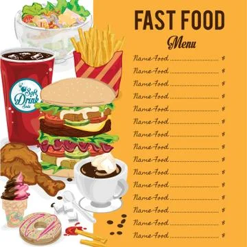 Menu fast food template design graphic set Stock Illustration
