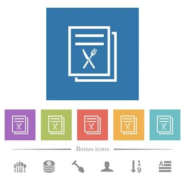 Menu flat white icons in square backgrounds Illustrazione stock