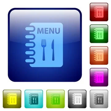 Menu with fork and knife color square buttons Stock Illustration