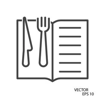 Menu with fork and knife flat icon. Pictogram for web. Line stroke. Isolated  Stock Illustration