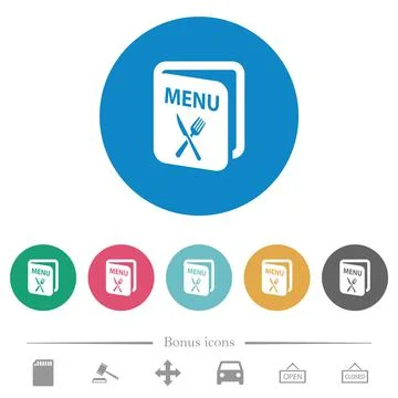 Menu with fork and knife flat round icons Stock Illustration